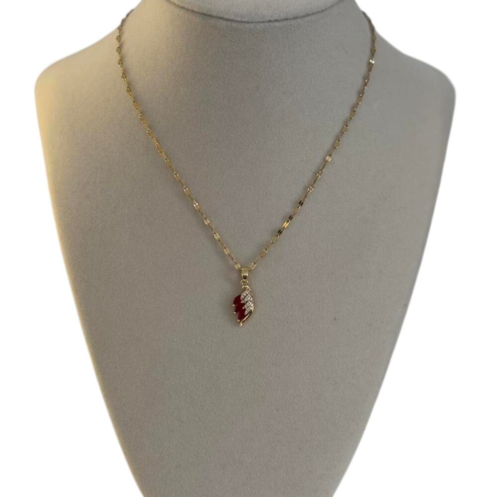 Gold Angel Wing Pendant Necklace Red Crystal Dainty Women Jewelry - Picture 2 of 6